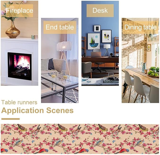 Floral Butterfly Table Runner Seasonal Spring Flower Bird Table Decoration Table Runner for Home Party Decoration 13x36 Inch