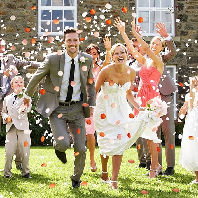 Serwalin 300Pcs Silk Rose Petals Artificial Flower Petals for Weddings Fake Rose Orange Petals Proposal for Wedding Basket Aisle Runner Bridal Shower (4 Color Mixes)