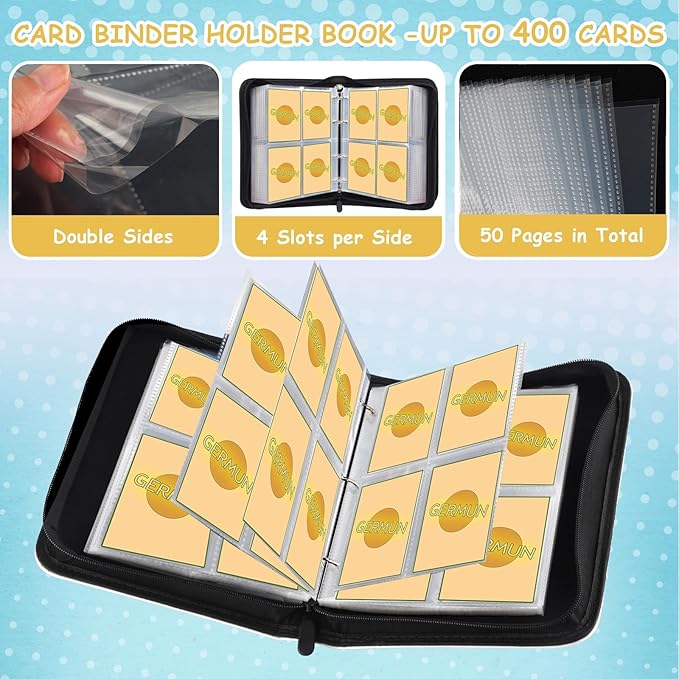 4 Pocket Card Binder, Premium Zip Trading Card Binder, 400 Double Sided Pocket PU Card Collection Binder, Collector Card Album, Card Folder for MTG, TCG, Sports Cards, Game Cards (White)