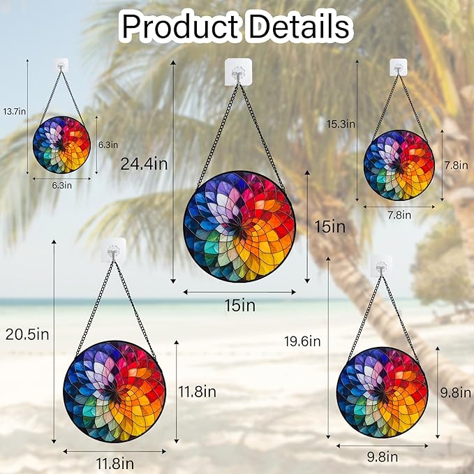 Stained Glass Window Hanging - Colorful Flowers Sun Catcher for Door Terrace Garden Home Decor, Abstract Gradient Suncatcher Birthday Gifts for Lovers Women Men Dad Mom Nana 9.8 in