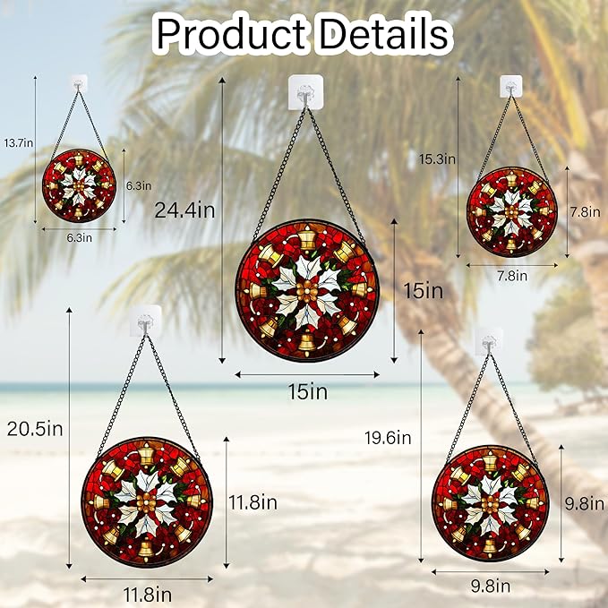 Stained Glass Window Hanging - Golden Bells Flowers Suncatcher for Doors Home Christmas Decoration Winter Sun Catcher Thanksgiving New Year Birthday Gift for Friend Women Men Mom Nana 7.8 in