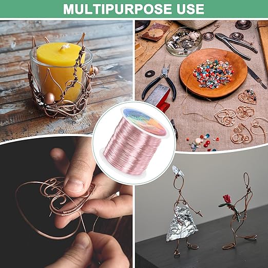 0.4mm Jewelry Wire, 26 Gauge 328FT Craft Wire Copper Beading Wire for Jewelry Making/Planting/Weaving/DIY Crafting, Soft Metal Wires [100M, Rose Golden]