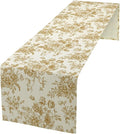 Retro Floral Table Runner, Golden White Wildfloral Sketch Print Kitchen Dinning Table Runner for Indoor Outdoor Home Wedding Party Holiday, 13x90 Inch