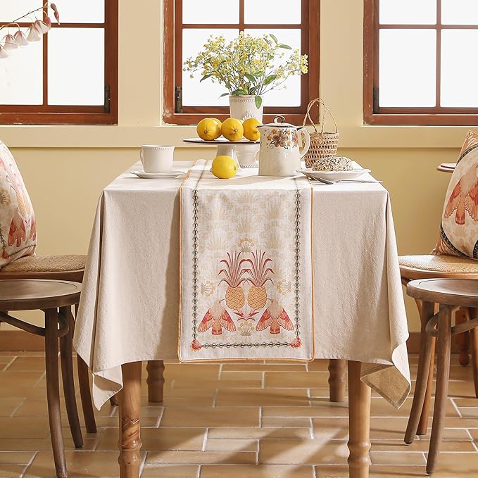 patdrea Designer Tropical Linen Table Runner 71 Inch Long, Yellow Vintage Elegant with Pineapple Pattern Table Mat,Decoration for Kitchen Dining Coffee Table Cover Banquet Christmas , 12"*71"