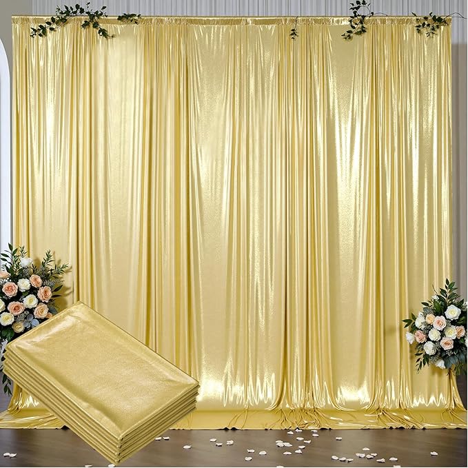 Outpain Thick 20 ft x 10 ft Gold Sequin Backdrop Curtain for Parties, Wrinkle Free Glitter Photo Backdrop Drapes 4 Panels 5x10ft Gold Back Drop Cloth for Wedding Christmas Photography Background