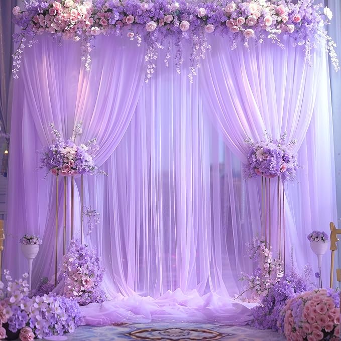 Lavender Tulle Backdrop Curtains for Parties Baby Shower Birthday Wedding 10ft X 10ft Sheer Backdrop Curtains for Butterfly Elephant Memaid Photoshoot Decorations