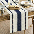 Artoid Mode Dark Blue Farmhouse Woven Rustic Table Runner, Seasonal Holiday Hollow Kitchen Dining Table Decoration for Home Party Decor 12x90 Inch