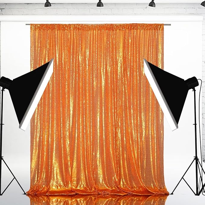 Eternal Beauty Orange Sequin Backdrop, 8x10 Ft Halloween Glitter Background Curtains for Shimmer Photography Party Wedding Birthday Back Drop Decor