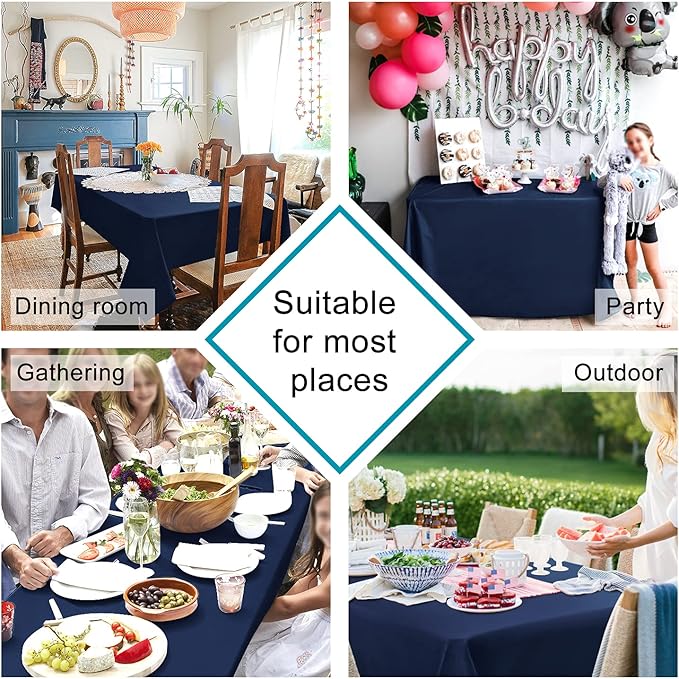 Hiasan Waterproof Tablecloth Rectangle - Washable Fabric Table Cloth for Dining Room Kitchen Birthday Party and Outdoor Use, Navy Blue, 54 x 108 Inch