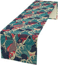 Kio Fish Table Runner Waves Japanese Tradition Art Printed Burlap Runner Home Kitchen Dining Table Living Room Decor Fabric 1 Panel W13xL108in