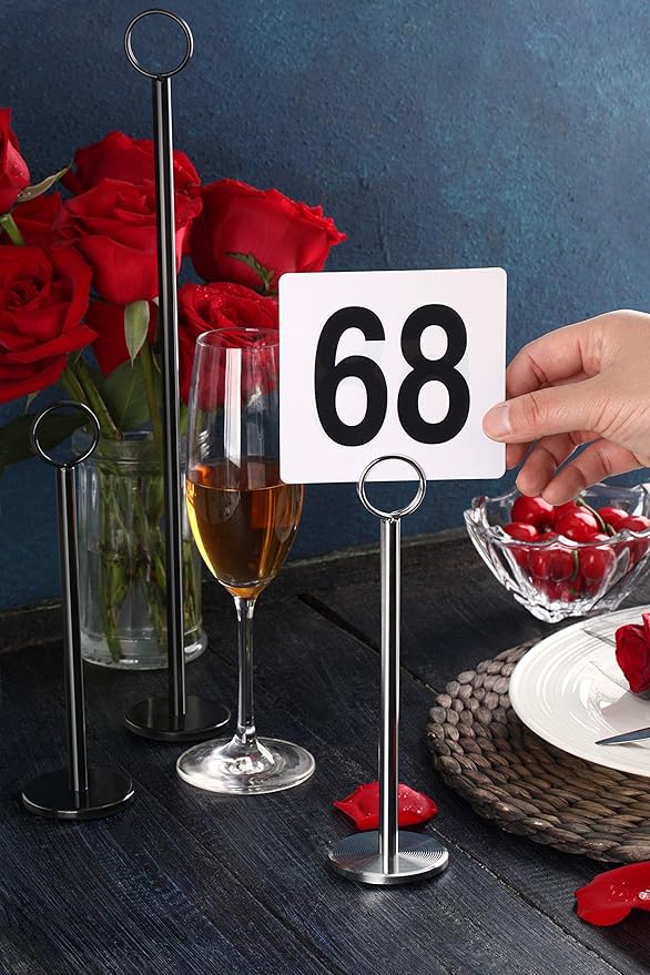 New Star Foodservice 27709 Ring-Clip Table Number Holder/Number Stand/Place Card Holder, 8-Inch, Set of 12, Black Finish