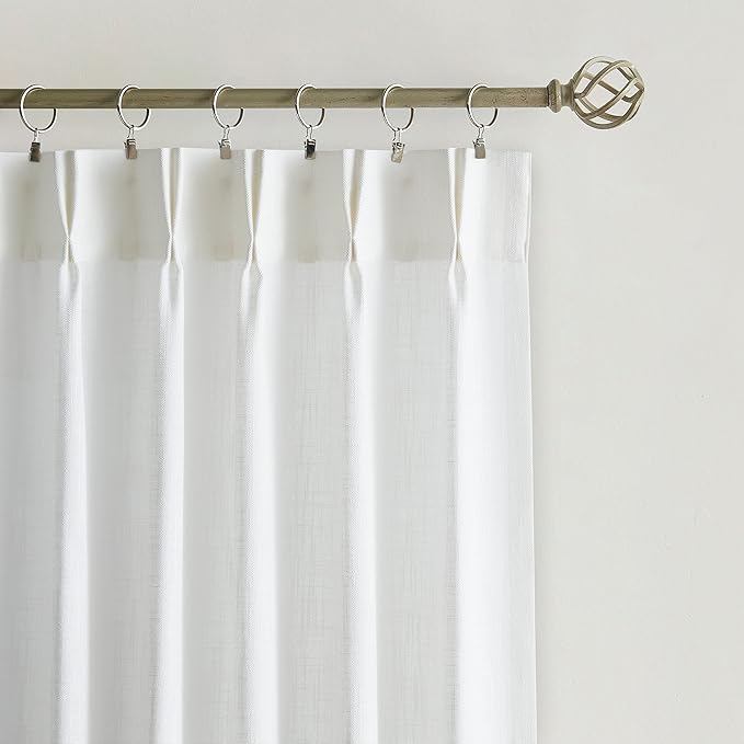 Vision Home White Pinch Pleated Semi Sheer Curtains Textured Light Filtering Window Curtains 108 inch for Living Room Bedroom Patio Rayon Blended Pinch Pleat Drapes with Hooks 1 Panel 60" Wx108 L