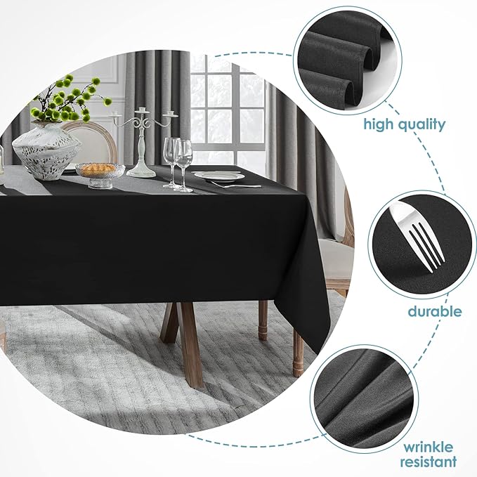 VidaFete Tablecloth 60 * 120nch 6pack Rectangle Table Cloth Polyester, Stain Wrinkle Resistant Dining Table Cover for Kitchen Dinning Party Wedding Rectangular Tabletop Buffet Decoration(Black)