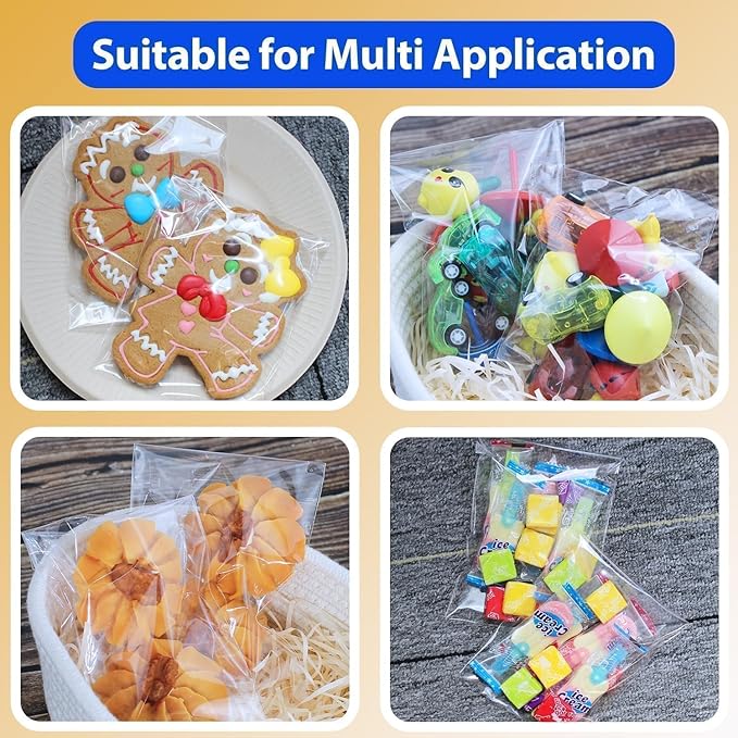 PigPotParty 4''x 6" Clear Plastic Cellophane Bags, 200 Pcs Small Self Sealing Cookie Bags for Gift, Party favor, Greeting Card,Candy, Treat, Goodies, Snack, Self Adhesive Resealable
