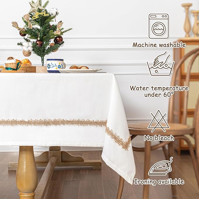 MYSKY HOME Rectangular Table Cloth, 55"X86", Waterproof, Soft Cotton/Polyester Blend, Floral Pattern, Tassel Trim, All-Season, Indoor/Outdoor, 6-8 Seats