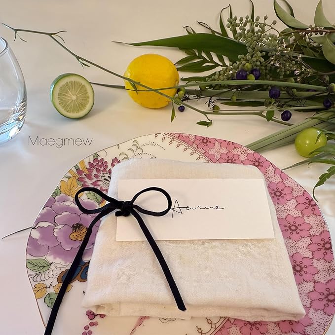 50 Pcs Place Cards for Table Setting -3.94"X1.57" Table Place Cards with Velvet Ribbon,Name Cards for Wedding Dinner Party Events (Black)
