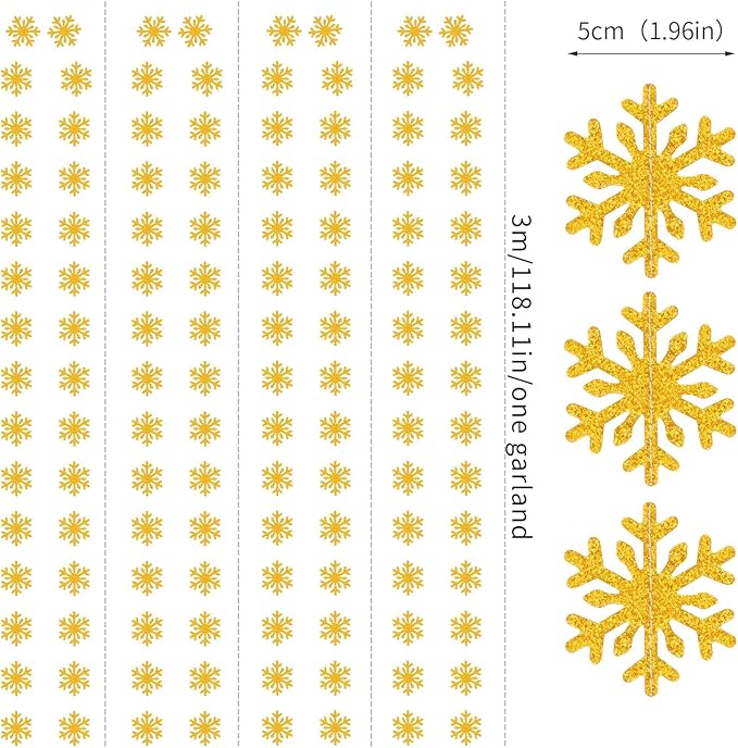 Snowflake-Snow Gold Christmas Party-Decoration Garland - 52ft Winter Wonderland Frozen Ornaments Hanging Paper Streamers,New Years Birthday Baby Shower Bachelorette Wedding Ceiling Decor Hugfond