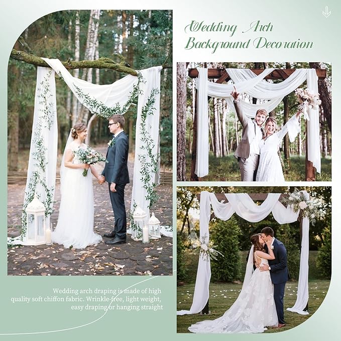 Wedding Arch Draping Fabric, 8 Panels 28" x 20ft White Sheer Chiffon Curtain Drapes for Wedding Drapes Sheer Backdrop Curtains