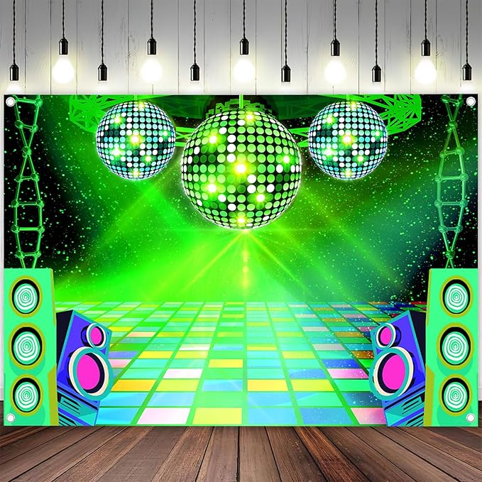 Dance Party Backdrop Retro 80s 90s Theme Stage Dance Ball Music Birthday Party Decoration DJ Photography Background 12 x 10 ft for Baby Shower Picture Photo Shoot Polyester Fabric, Blue