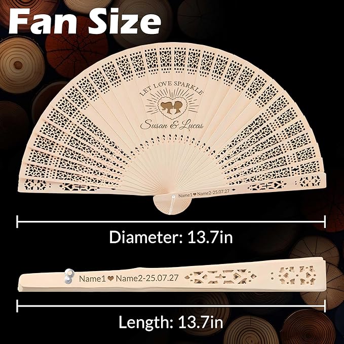 50 PCS Custom Fans Personalized Folding Fans for Line Dancing Wooden Hand Fan Wedding Favors Bulk Fans for Guests Party Event Use (Style13)