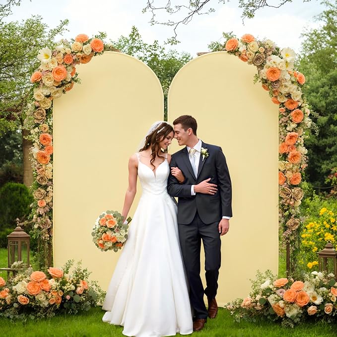 6.6FT Beige Arch Backdrop Cover - Polyester Fitted Wedding Arch Stand Covers Round Top Chiara Arch Backdrop Cover for Birthday Party Banquet Photo Background Decoration