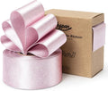 Light Pink Satin Ribbon for Valentines Day 1-1/2 Inch Double-Faced Wide Wired Sliver Glitter Ribbons for Wreath Christmas Tree Decoration Gift Wrapping, Home Decor 10 Yards