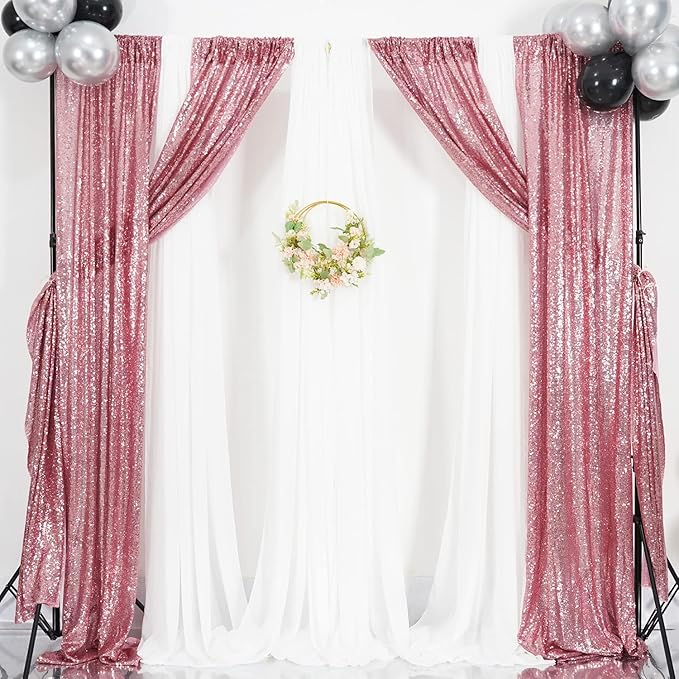 Poise3EHome Fuchsia Pink Sequin Backdrop Curtains, 2 Panels 2FTx8FT Glitter Background for Party Birthday Party Baby Shower Wedding Christmas Thanksgiving Holiday Festival Decor