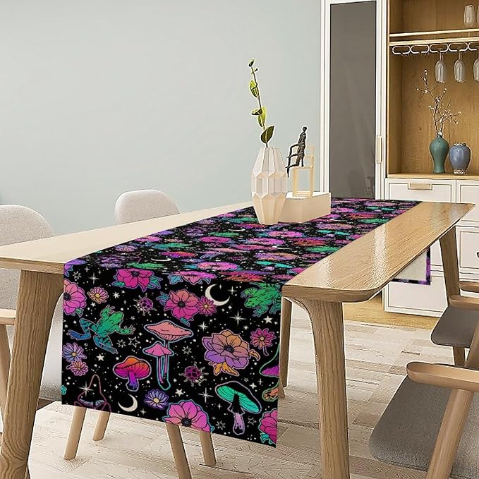 Gothic Star Moon Colorful Table Runner for Kitchen Living Room Home Party Boho Floral Table Runner 13x70 Inch