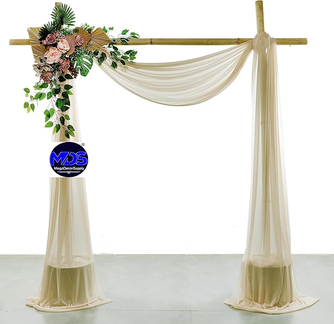 MDS Halloween Chiffon Draping Fabric - 2 Panel, 30" Wide x 20ft Long - Sheer Spooky Arbor & Canopy Drapery for Haunted House Backdrops, Party Ceilings, DIY Costumes & Themed Events - Champagne Gold