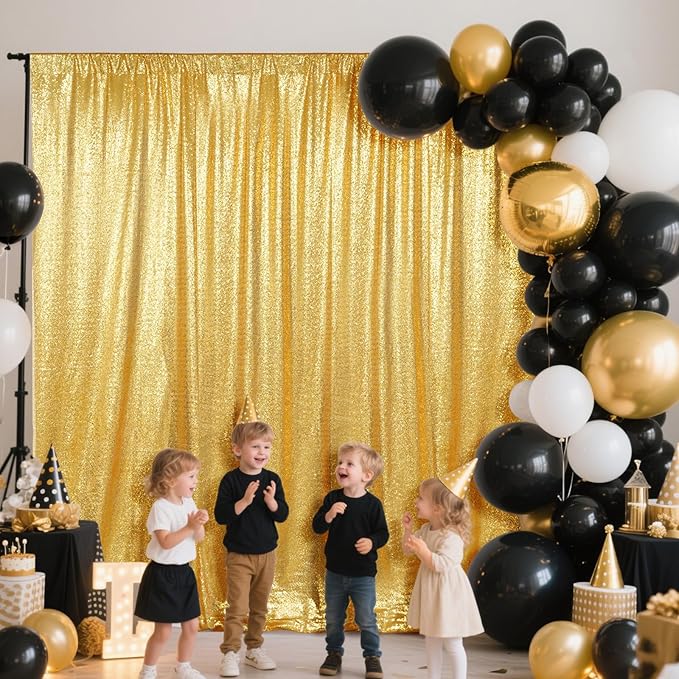 SquarePie Sequin Backdrop Less See Through Thick Background for Photography Glitter Curtain Party 6FT x 6FT Gold