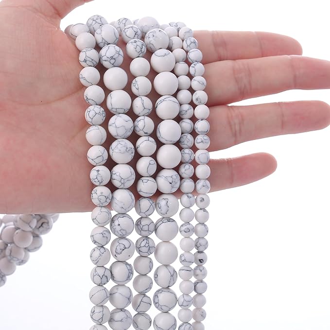 White Turquoise Stone Beads Gemstone Round Crystal Energy Jade Beads Stone Beads for Jewelry Making DIY Bracelet Necklace Jewelry Making 1 Strand 15.5inch 90PCS 4MM
