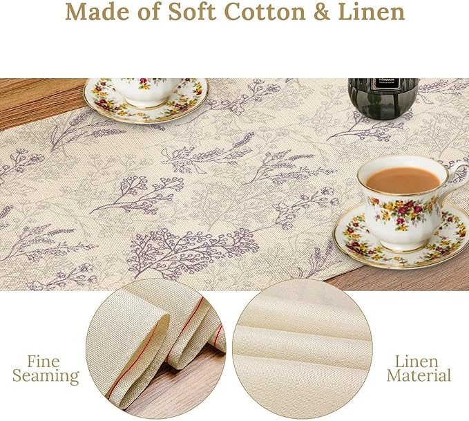 Purple Lavender Table Runner Vintage Watercolor Modern Kitchen Restaurant Decoration Suitable for Indoor and Outdoor Wedding Party Banquet Table Runner 13x70 Inch