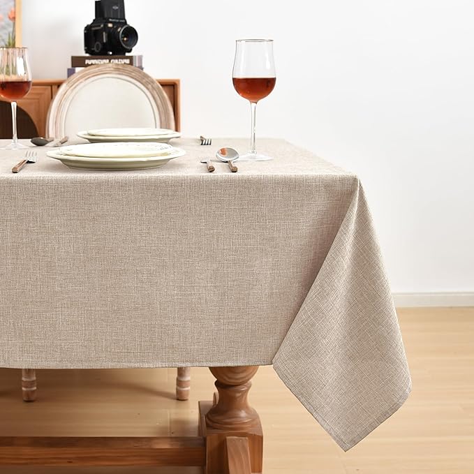 Fitable Beige Faux Linen Tablecloths Rectangle 60 x 84 Inch - 6 Pack Neutral Table Clothes for 4 Foot Tables, Wrinkle-Proof Faux Burlap Table Covers for Dining, Farmhouse, Outdoor Picnic, Camping