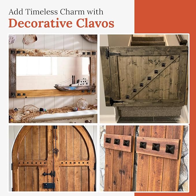 25 Pack 1.5" Square Head Iron Clavos Decorative Nails – Unfinished – Handmade Rustic Square Fasteners for Farmhouse Shutters, Faux Wood, Barn Doors, Shutters, and Gates – Ornamental Wood Accent