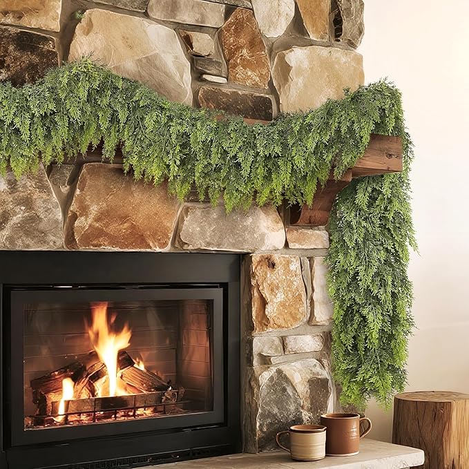 Real Touch Cedar Garland - Artificial Christmas Garlands Faux Green Cedar Fake Pine Needles Garland for Fireplace,Table, Stairs, Mantle, Window,Indoor Outdoor,Home,Holiday Decor(1 PCS,5 FT)