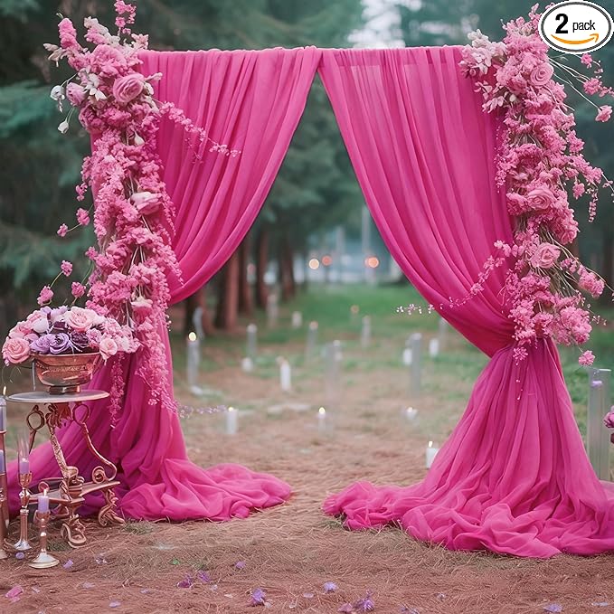 10ft x 10ft Hot Pink Backdrop Curtains, Wrinkle-Free Sheer Chiffon Fabric Photo Backdrop Drapes for Wedding Arch Party Ceremony Stage Photography Decorations
