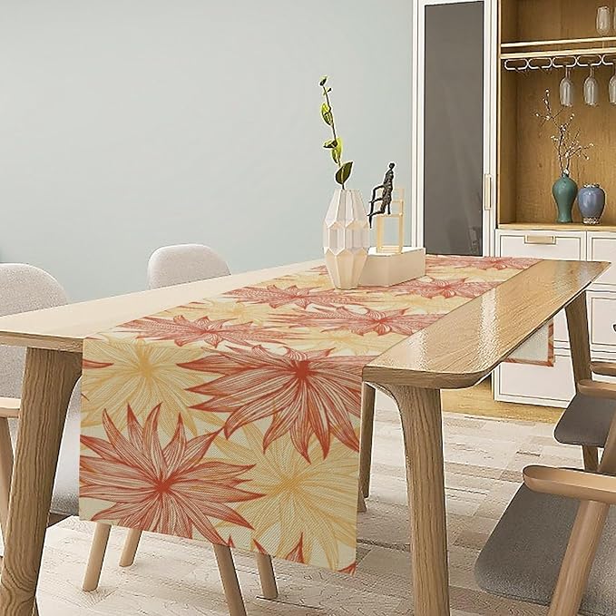 Autumn Chrysanthemum Table Runner, Vintage Modern Geometric Floral Boho Table Runner for Kitchen Dining Bedroom Living Room Table Decor for Indoor Outdoor Home Party, 13x36 Inch