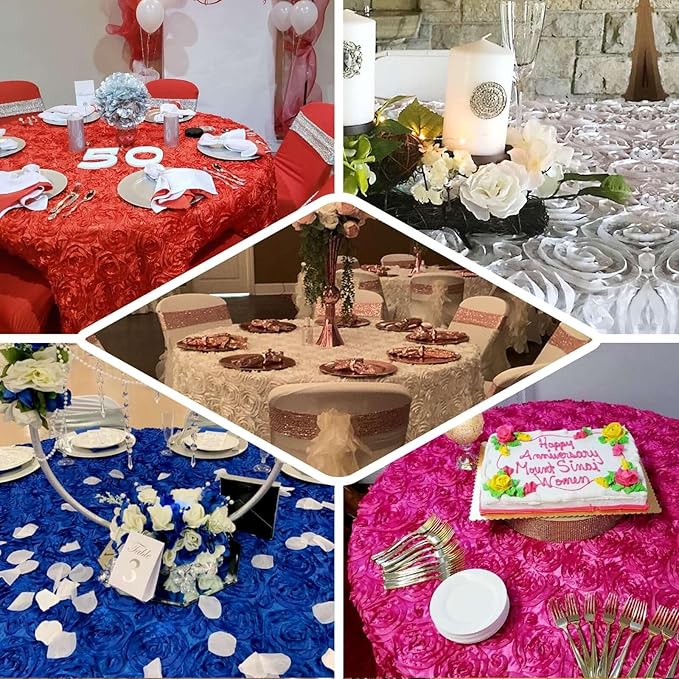 Efavormart 120" Wholesale Round Table Cover Black Grandiose Rosette 3D Satin Tablecloth for Wedding Party Event Decoration