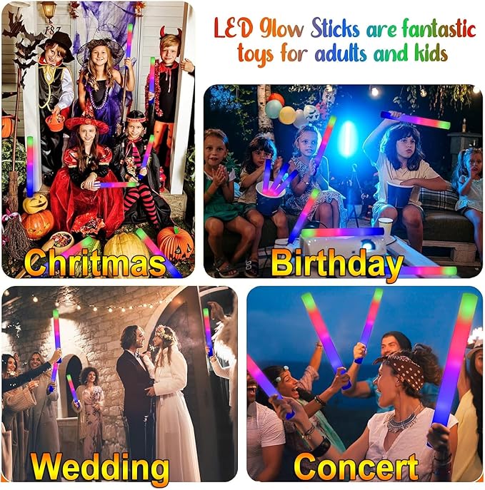 LifBetter Light Up Glow Sticks Bulk, LED Foam Sticks in The Dark with 3 Modes Flashing Led Foam Multicolor Batons Light up Party Favors for Birthdays, Weddings, Concerts, Festivals (20pcs)
