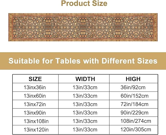 Vintage Boho Floral Table Runner, Rustic Country Farmhouse Orange Yellow Black Retro Flower Pattern for Home Kitchen Table Decor Dining Coffee Room Party Decor 13x36in