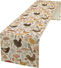 Mushroom Table Runner,Retro Natural Plant Famhouse Table Runner for Kitchen Dining Table Home Party Decoration 13x72 Inch