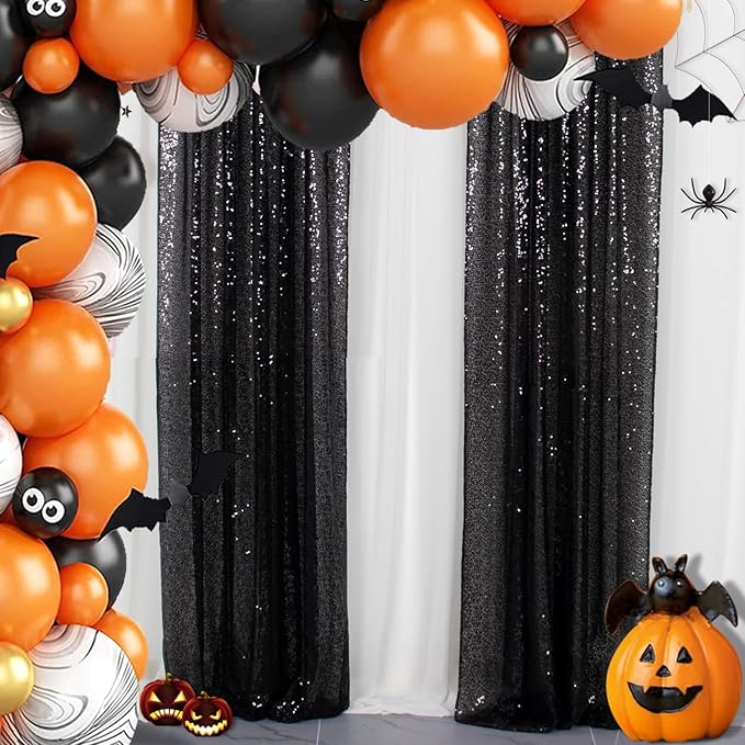 ShinyBeauty 4 Panels Black and Red Sequin Backdrop | 2Ft x 8Ft Sparkle Photo Background | Shimmer Curtains for Photography & Events | Perfect for Christmas & Party Decor
