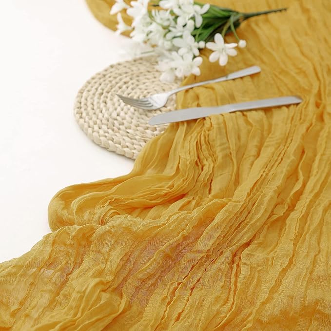 6 Pack Cheesecloth Table Runner 10Ft Christmas Gauze Boho Table Runners for Wedding Decor Bridal Shower Decorations Baby Shower Party(35" x 120")