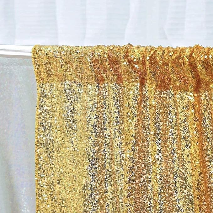 Poise3EHome Gold Sequin Backdrop Curtains,4 Panels 2FTx8FT Glitter Background for Party Birthday Party Baby Shower Wedding Christmas Thanksgiving Halloween Holiday Festival Decor