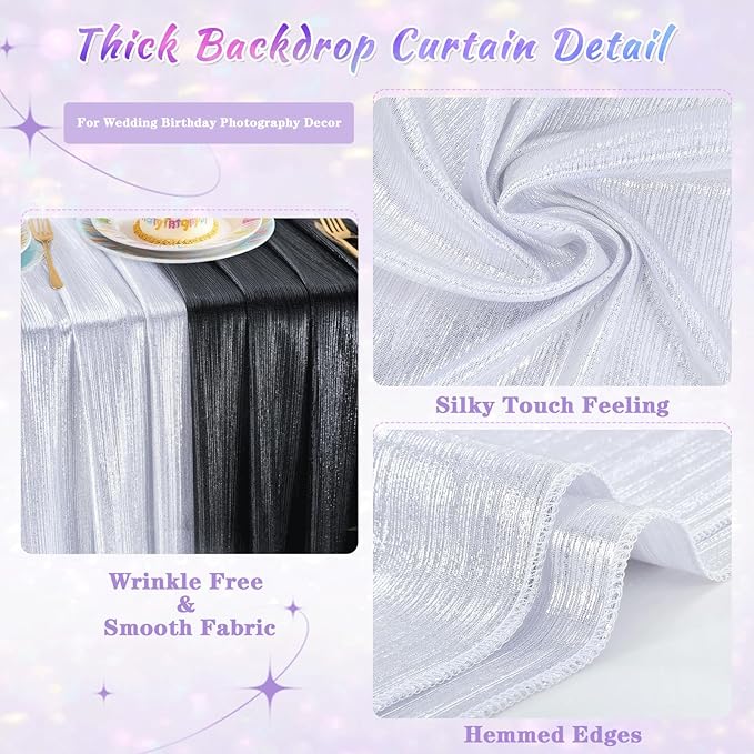 Silver Curtains Backdrop for Wedding Parties, Glitter Blrthday Drapes 4 Panels of 4.8x8FT Wrinkle Free Glitter Photo Backdrop Drapes