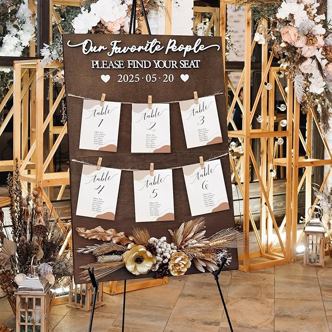 OurWarm Wedding Seating Chart with Easel Display Stand, Rustic Seating Chart for Wedding Reception Display, Please Find Your Seat Wooden Seating Chart Board for Baby & Bride Shower Wedding Sign Decor