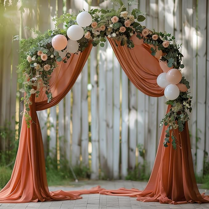 Wokceer Wedding Arch Draping Fabric Terracotta 2 Panels 28.7" x 20FT Sheer Drapes Backdrop for Ceremony, Birthday Party, Bridal Shower Decoration