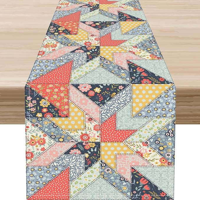 Boho Patchwork Table Runner, Vintage Farmhouse Colorful Wildflowers Bohemian Paisley Flower Table Center Decor for Home Kitchen Dining Patio Holiday Party Indoor Table Decorations, 13"x108" Inch