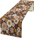 Boho Floral Table Runner, Vintage Country Farmhouse Daisy Flowers Modern Kitchen Dining Room Decoration for Indoor and Outdoor Wedding Party Banquet Table Runner 13x90 Inch