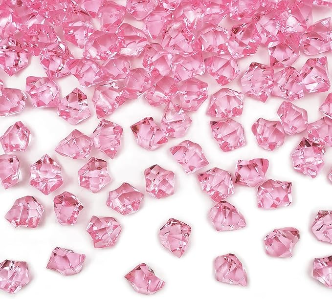 Fake Ice Rocks, 150 PCS Pink Acrylic Ice Rocks Pink Fake Crushed Ice Cubes,Vase Fillers for Valentine's Day